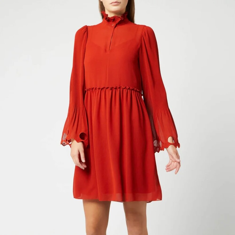 See By Chloé PF/19 Earthy Red Embellished Georgette Dress